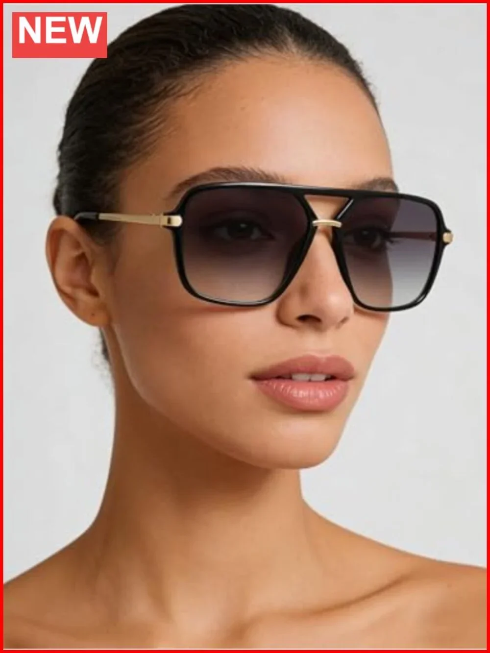 Retro Square Tinted Lens Aviator Sunglasses Tangle Free No Nose Piece for Women